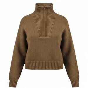 Vintage Y2K American Eagle Women's Brown Wool Blend Quarter Zip Sweater- Size XL